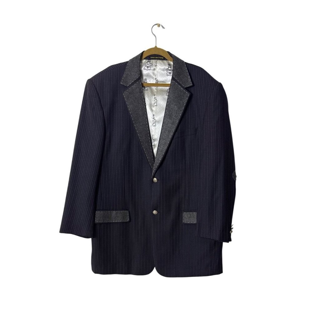 American Chang Navy Pinstripe Mens Blazer W/ Embossed Buttons